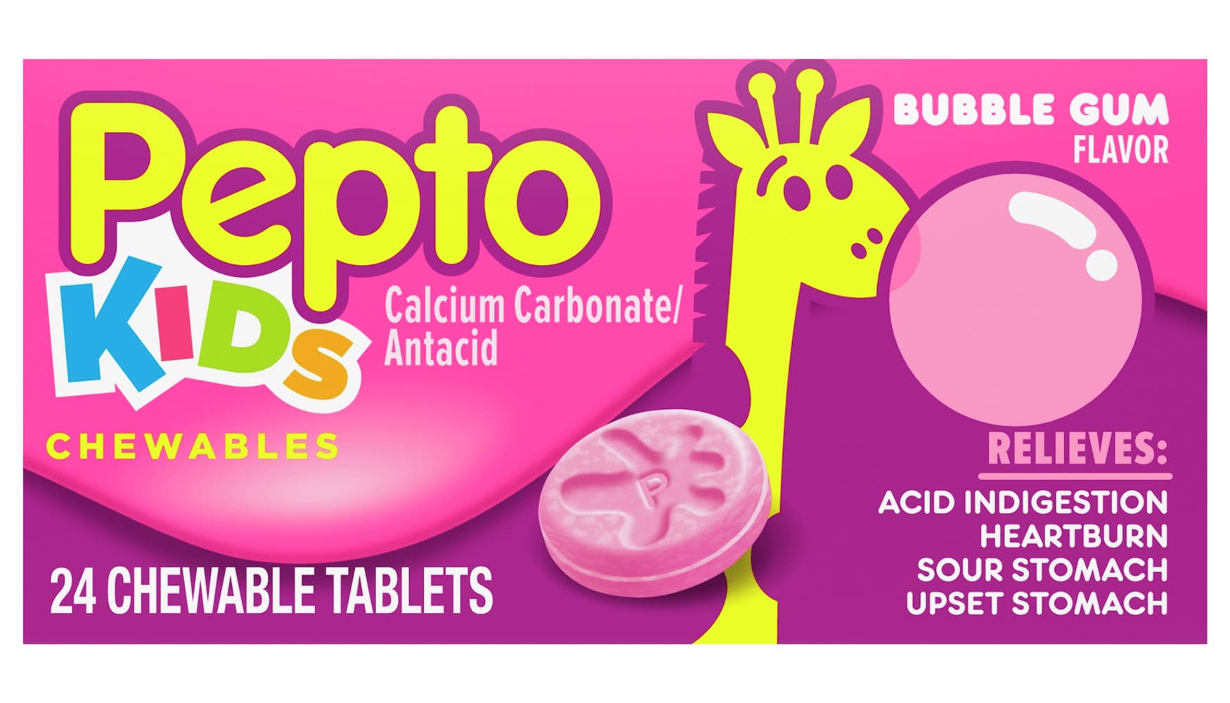 Pepto-Bismol Kids Antacid Chewable Tablets, Bubble Gum (24 ct)