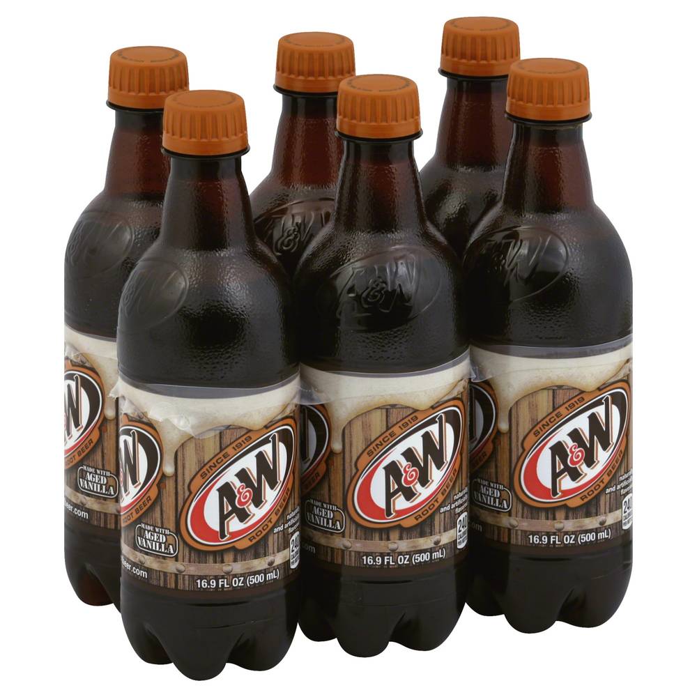 A & W Root Beer Bottles 16.9 fl oz (16.9 oz x 6 ct)