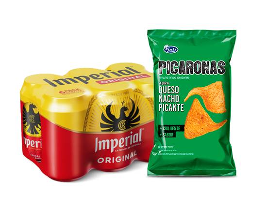 Jacks Picaronas con Chile 150 g + 6 Pack imperial Original lata 350 ml
