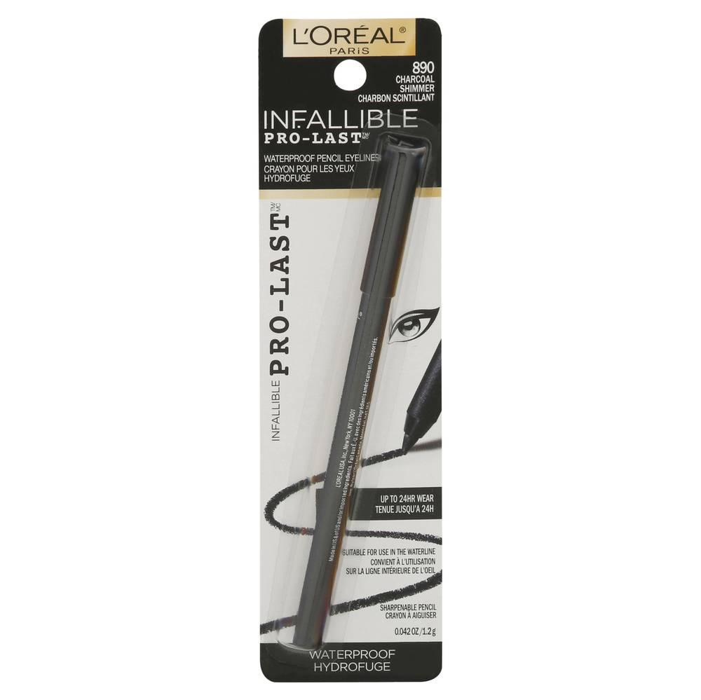 L'Oréal Infallible Pro-Last Charcoal 890 Waterproof Eyeliner Pencil, Black Shimmer (0.04 oz)