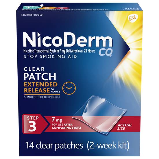 Nicoderm CQ Clear Nicotine Patch Stop Smoking Aid Step 3 - 7 mg, 14 ct