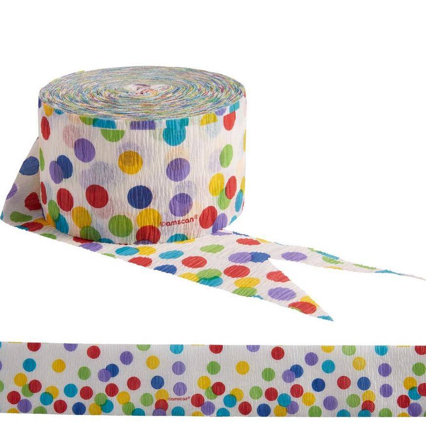 Party City Multi Dot Print Streamer Multicolor 81ft, Rainbow