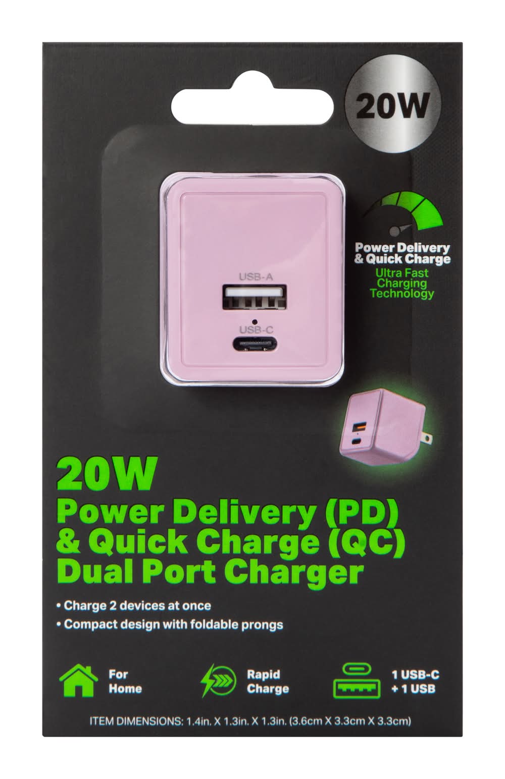 20W Power Delivery & Quick Charge Dual Port Wall Charger Pink