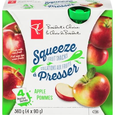 President's choice squeeze collation aux fruits à presser pommes - squeeze fruit snack with apples (4 pièces)