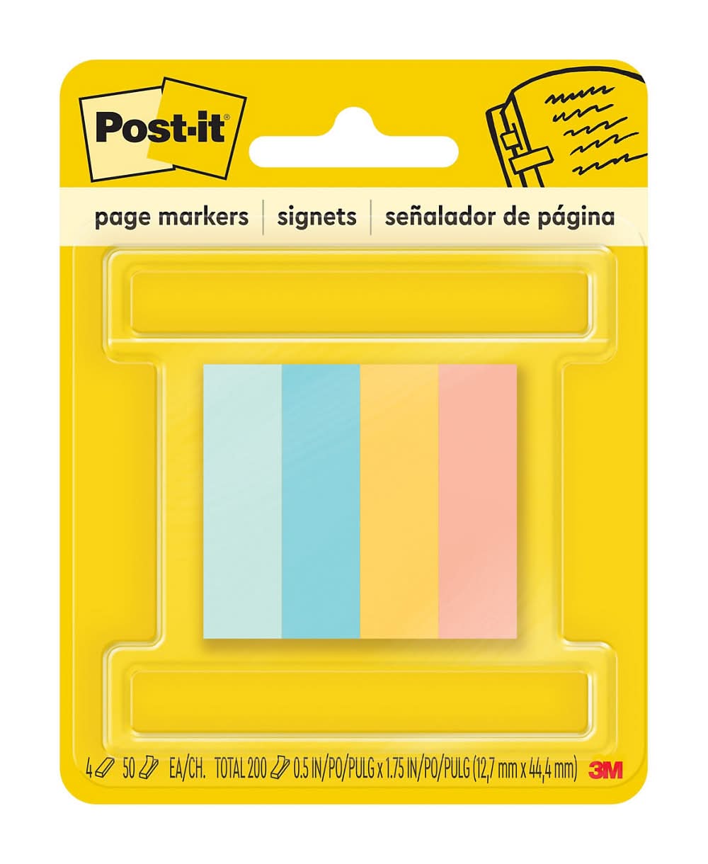 Post-It Page Markers 0.5 In X 1.75 In Ideal For Temporary Marking And Noting In Books Assorted Colors 4 Pads (50 Sheets Per Pad) 200 Page Markers Total