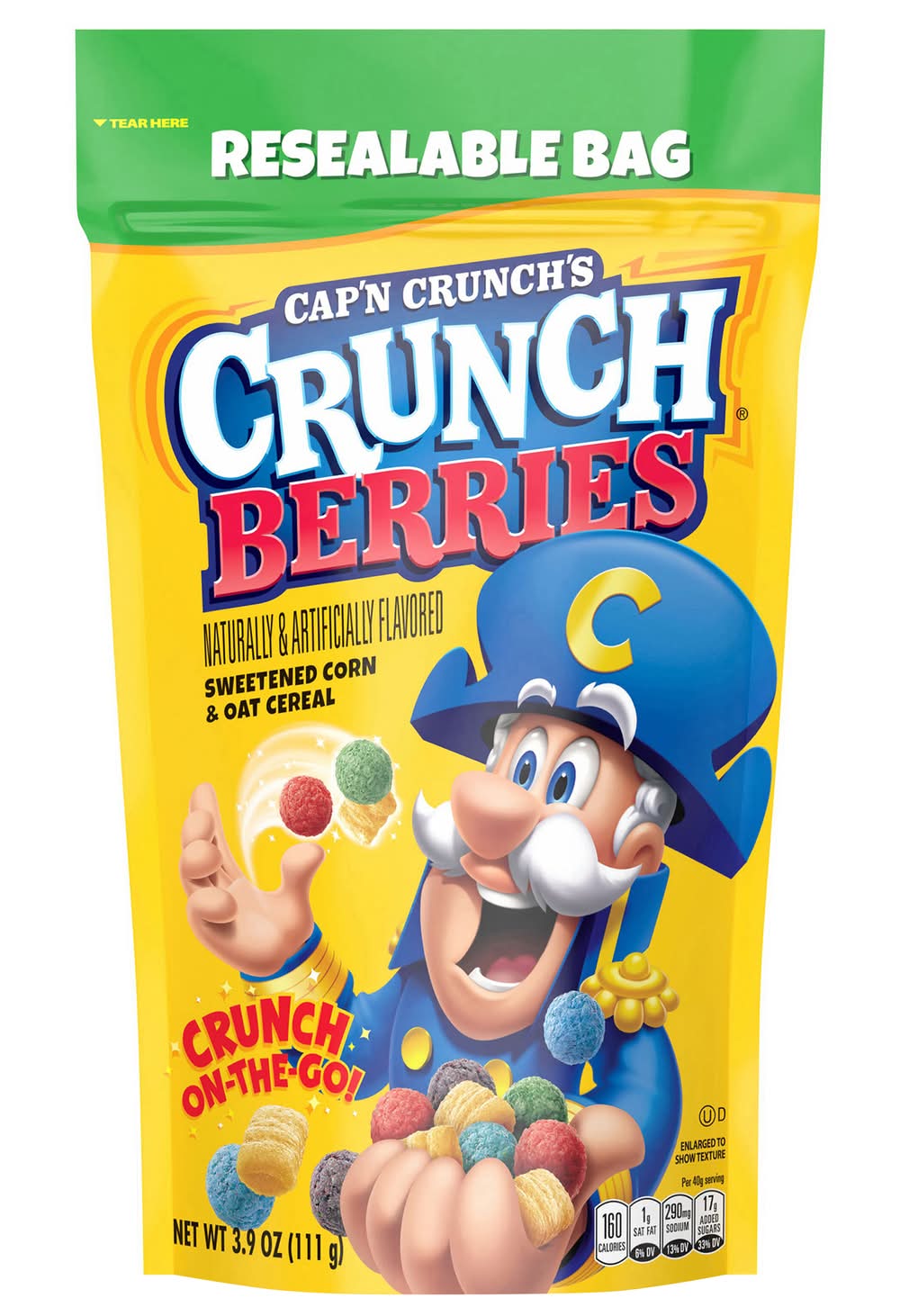 Cap'n Crunch Sweetened Corn & Oat Cereal, Crunch Berries (3.9 oz)