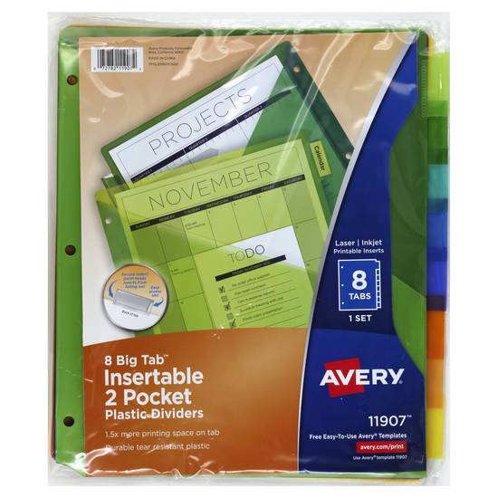 Avery 8 Big Tab Insertable 2 Pocket Plastic Dividers