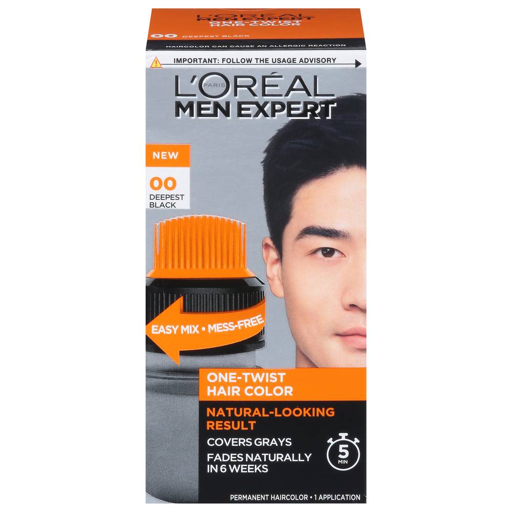 L'Oréal Men's Expert One-Twist Permanent Hair Color, Deepest Black 00 (1.7 fl oz)