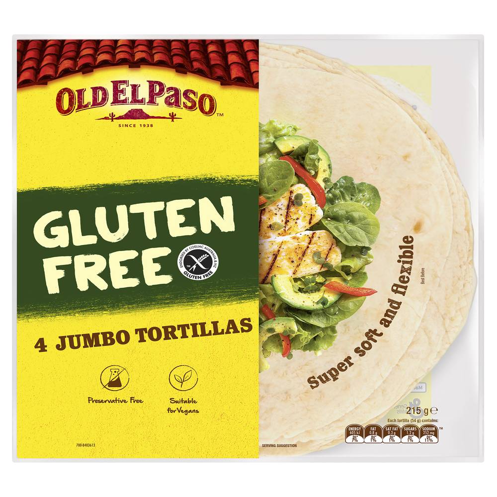 Old El Paso Gluten Free Jumbo Tortillas (215g, 4 pack)