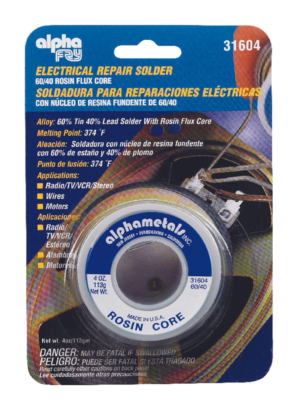 Alpha Fry 4 Oz Repair Solder 0.06 In. D Tin/Lead 60/40 1 Pc