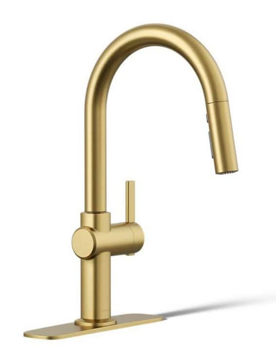 Kohler Clarus Single Handle Pull Down Sprayer Kitchen Faucet In Vibrant Brushed Moderne Brass