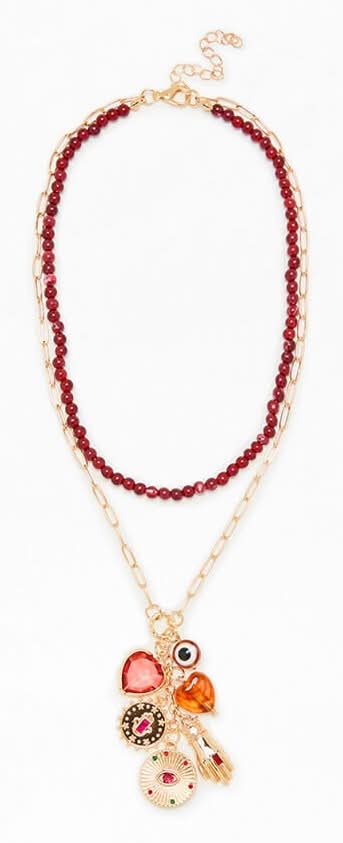 Alice Beaded Charm Layered Necklace Gold/Purple One Size