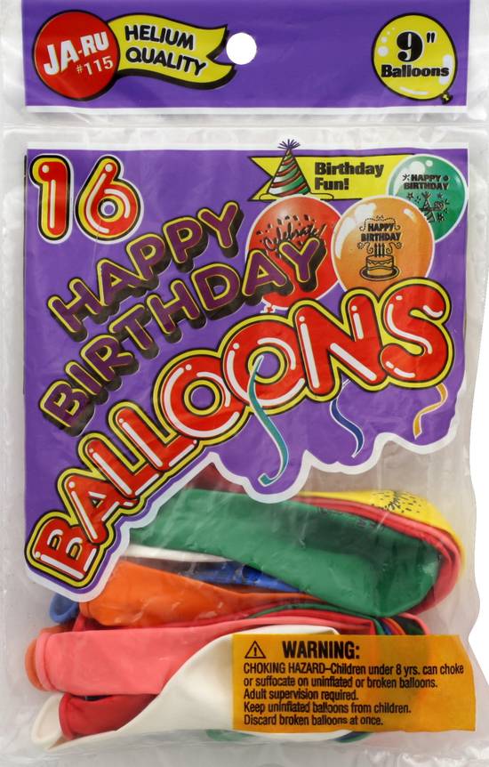 Ja-Ru Happy Birthday 9 Inch Balloons (16 ct)