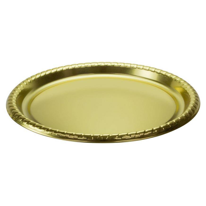 Metallic Gold Round Plastic Tray, 15.5in, 3ct