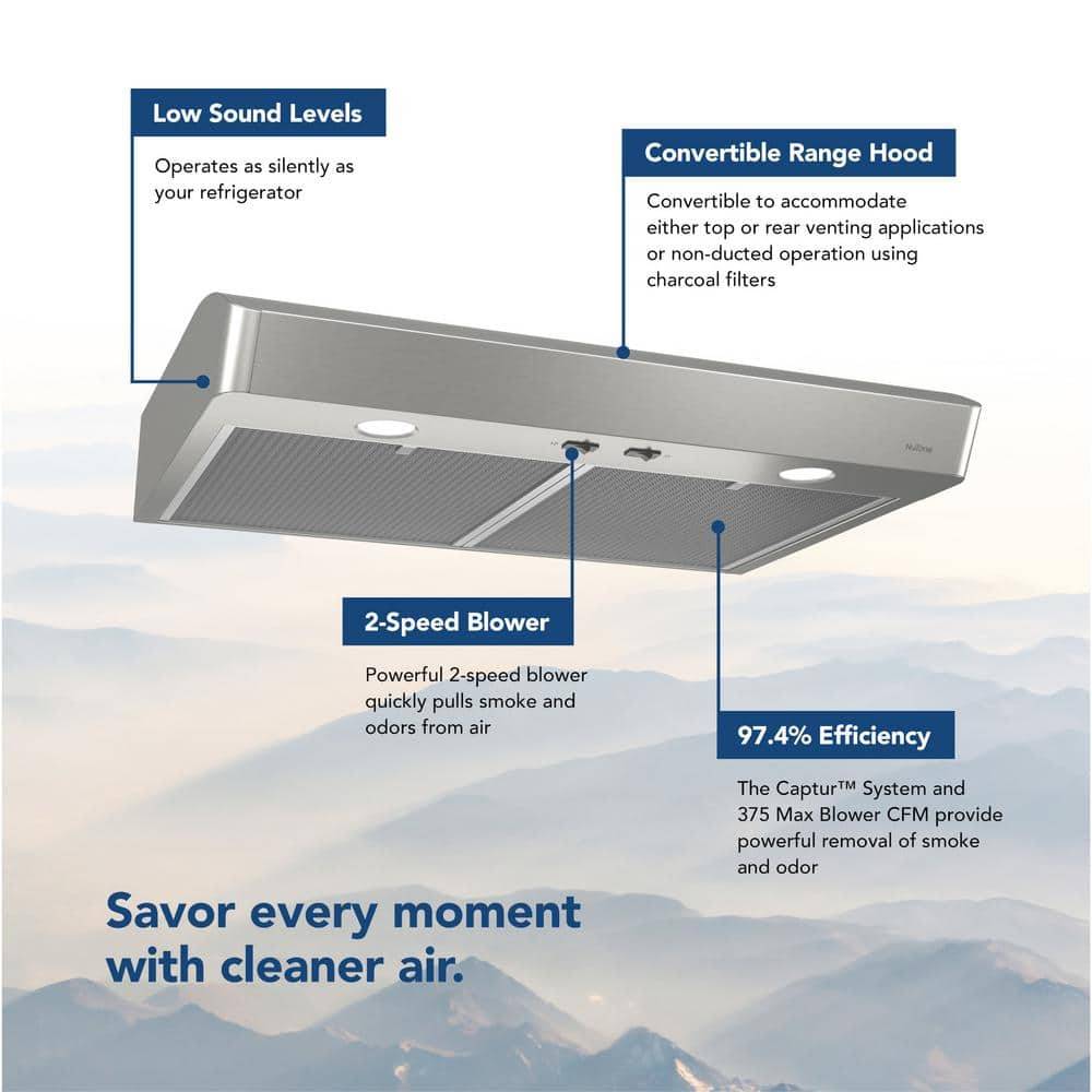 Broan-Nutone Mantra Avsc1 Series 30 In. 375 Cfm Max Blower Convertible Under Cabinet Range Hood In Stainless Steel With Light