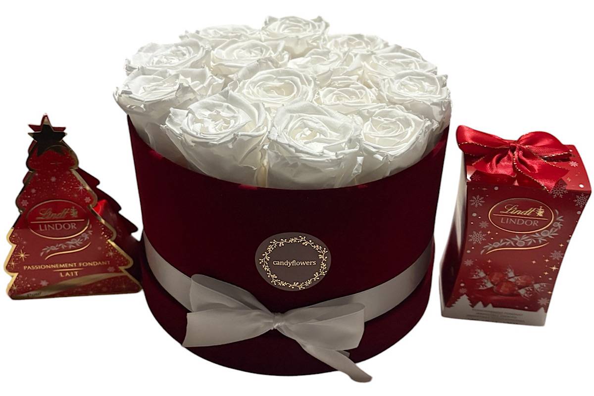 Box petites boites LINDOR et roses  blanches