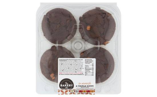 Asda The Bakery 4 Triple Choc Muffins