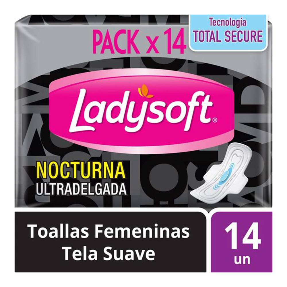 Ladysoft toalla femenina ultradelgada nocturna tela suave (bolsa 14 u)