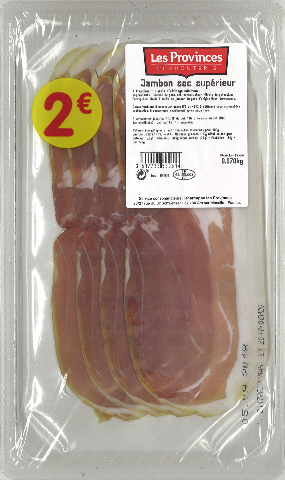 Les Provinces Charcuterie - Jambon de savoie (70g)