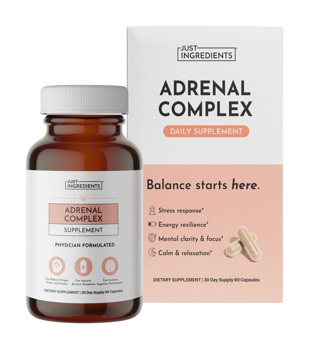Just Ingredients Adrenal Complex Supplement Capsules 600mg (30 ct)