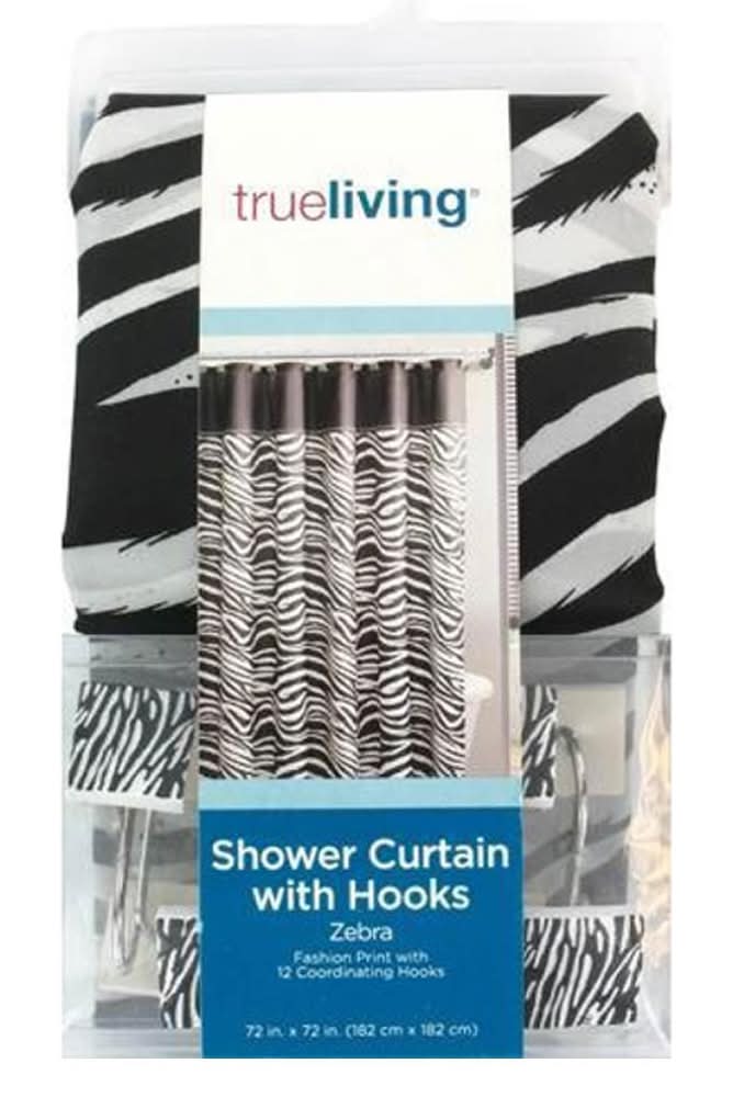 True Living Shower Curtain With Hooks Zebra Print 72 In X 72 In