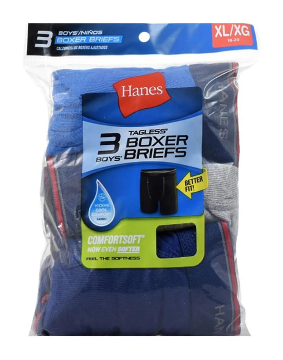 Hanes Boys Tagless Boxer Briefs, XL, Assorted (3 ct)