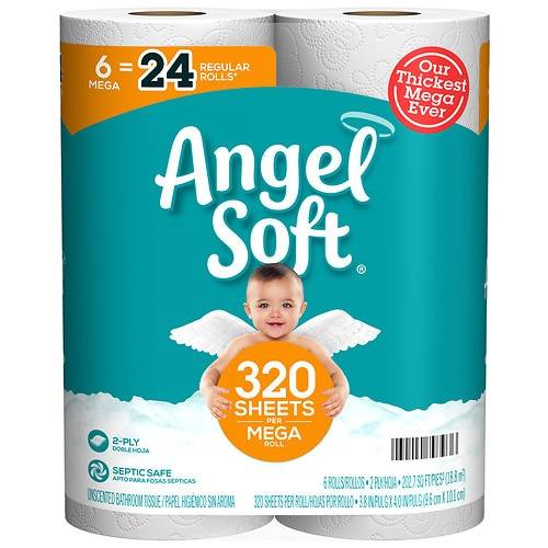 Angel Soft Mega Roll 2 Ply Bathroom Tissue - 320.0 ea x 6 pack