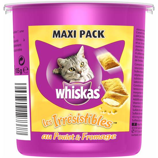 Whiskas - Les irrésistibles friandises aliment complémentaire pour chats adultes (poulet - fromage)
