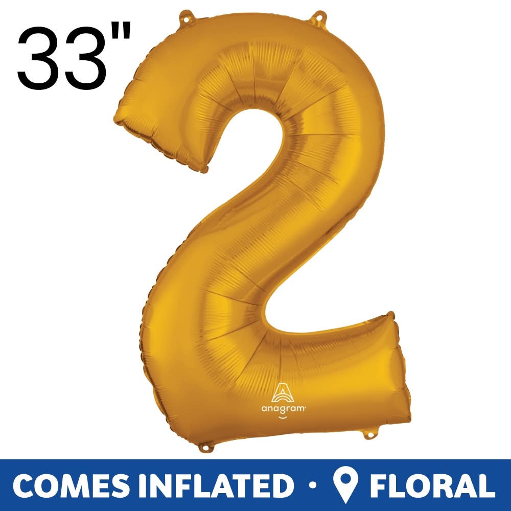 Anagram Number 2 Helium Filled Balloon, 33x22 in, Gold