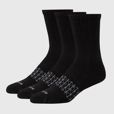 Hanes Absolute Active Cushioned Arch Support Crew Socks, Men, 6-12, Black