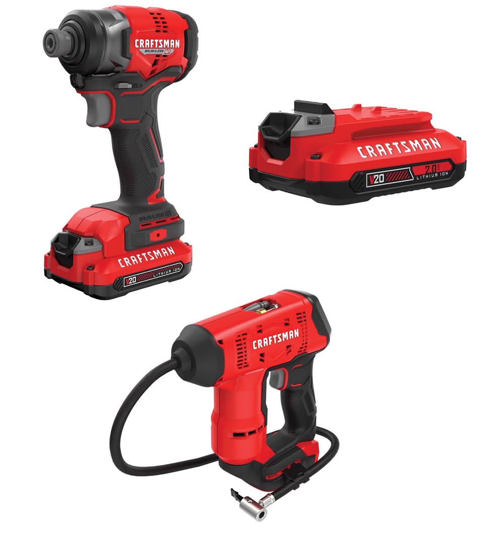 Craftsman Impact Driver Kit, Inflator, And Battery Bundle