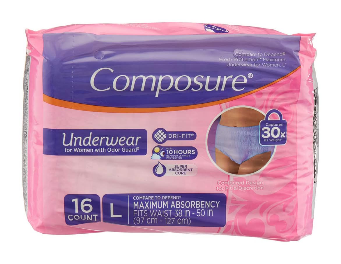 Composure Women'S Underwear With Odor Guard Large 16 Ct
