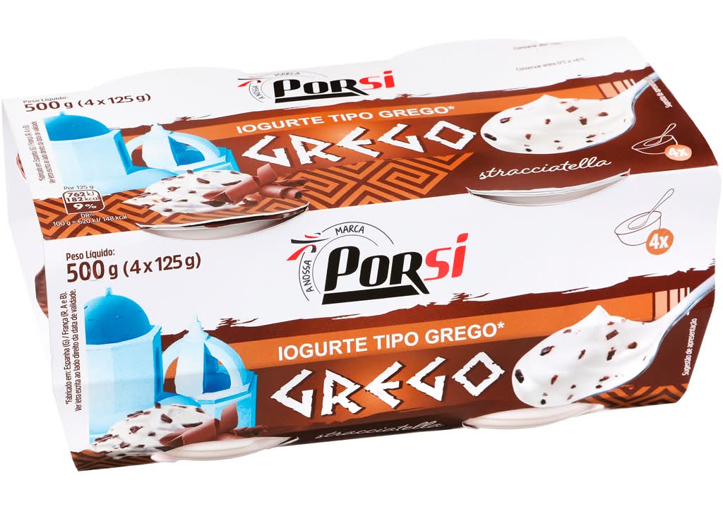 Porsi  - Iogurte tipo grego stracciatella, embalagem de 500g