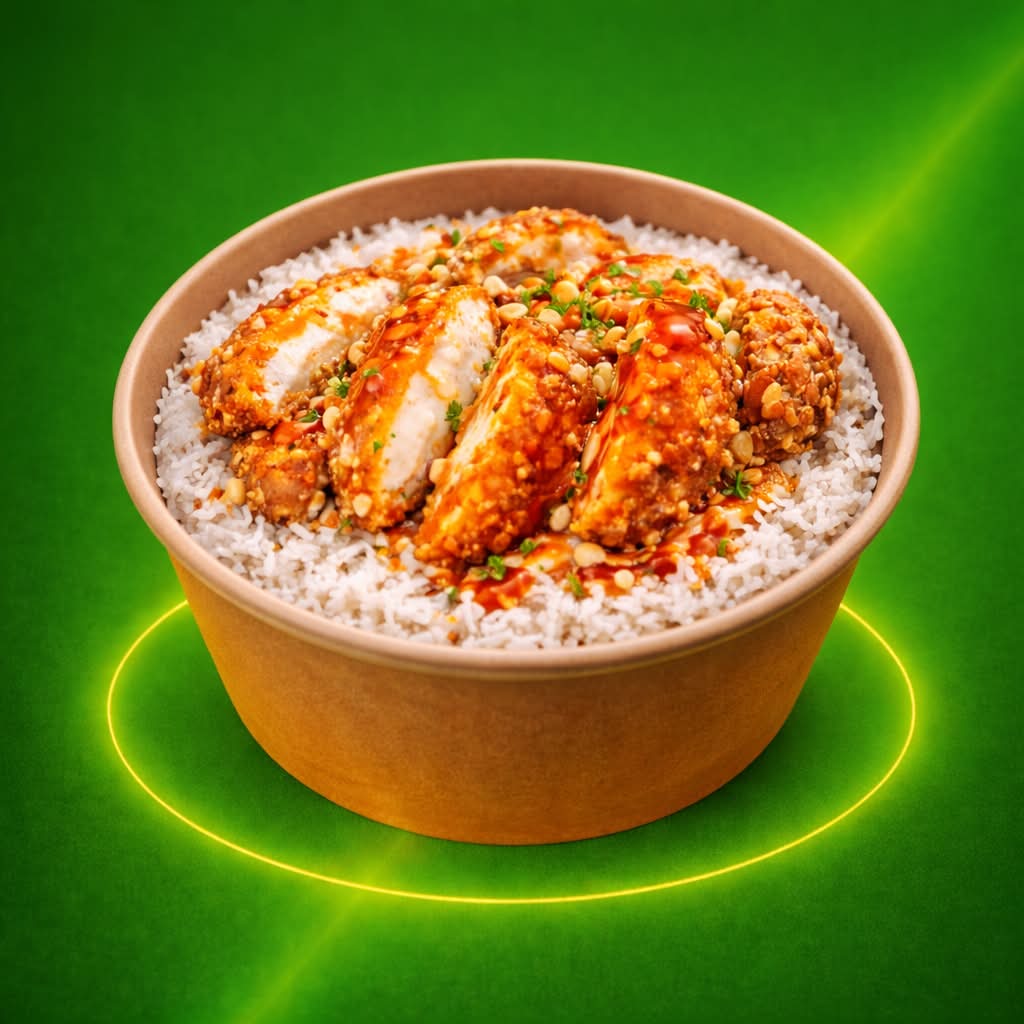 CROUSTY POULET RACLETTE SAUCE SWEET CHILLI RIZ BLANC