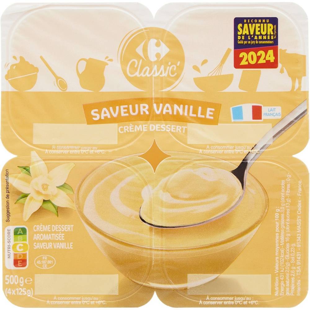 Carrefour Classic' - Crème dessert aromatisée, vanille (4 x 125g)