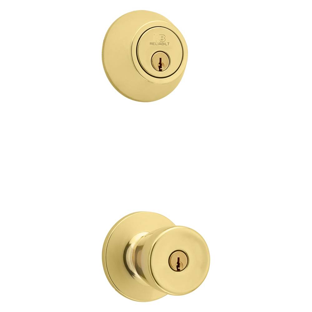 RELIABILT Gallo Polished Brass Exterior Single-cylinder deadbolt Keyed Entry Door Knob Combo Pack | 93670-020