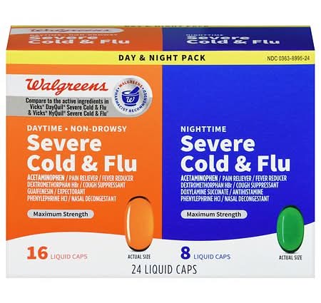 Walgreens Day and Night pack For Severe Cold and Flu Liquid Caps (24 ct)
