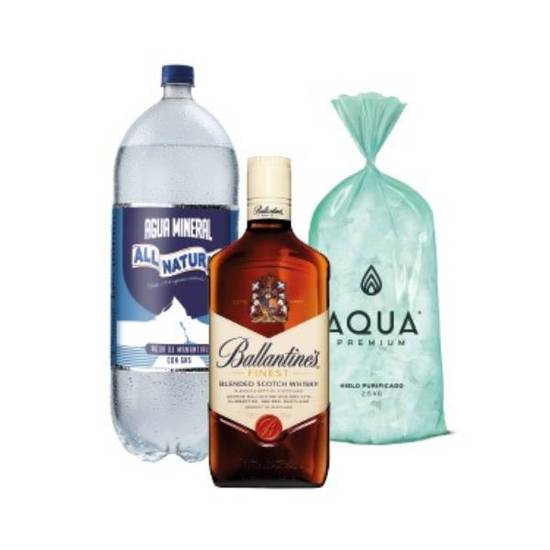 Combo Whisky Ballantine + Agua Mineral All Natural + Hielo