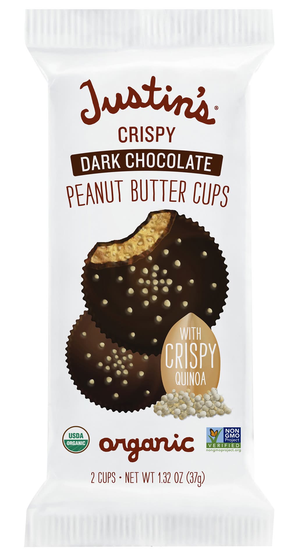 Justin's Dark Chocolate Crispy Cups With Quinoa, Peanut Butter (1.32 oz, 2 ct)