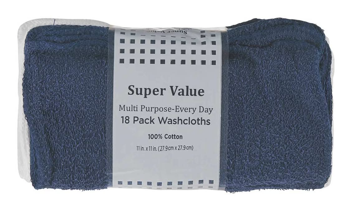 Super Value Multi Purpose-Every Day Washcloths, 11x11 in, Navy Blue (18 ct)