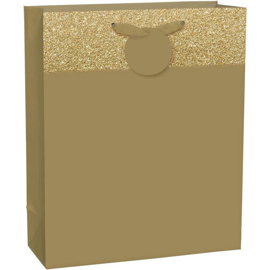 Large Glitter Matte Gold Gift Bag, 10.5in x 13inA