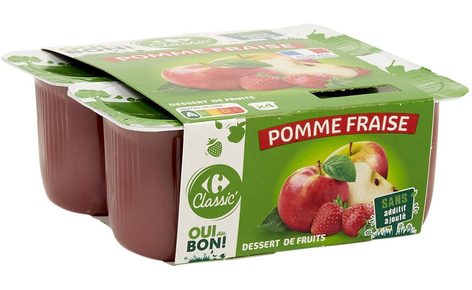Carrefour Classic' - Dessert à base de compote de pommes, fraise (4 x 100g)