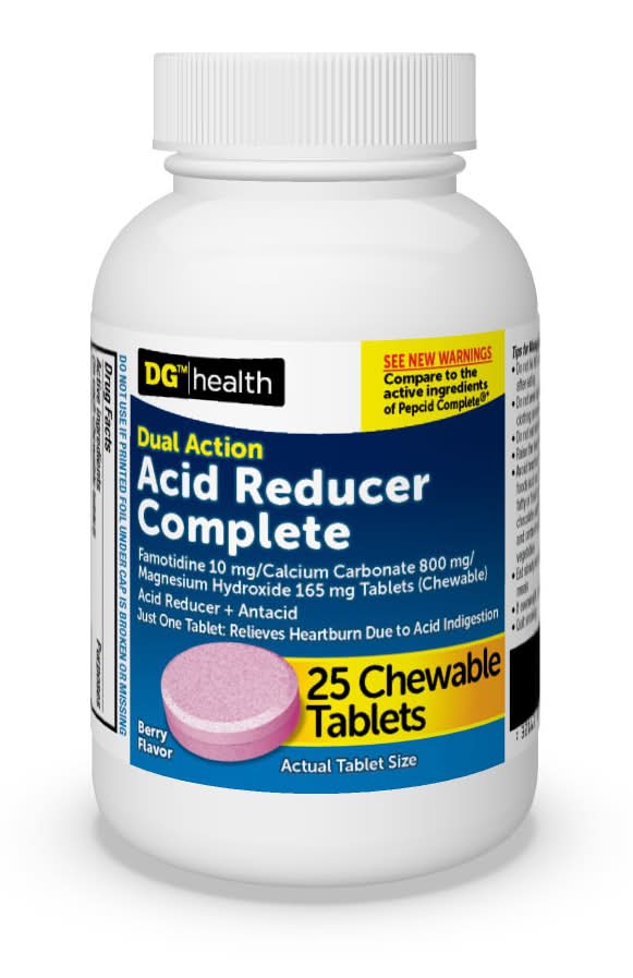 DG Health Dual Action Acid Reducer Complete Chewable Tablets, Berry (25 ct)