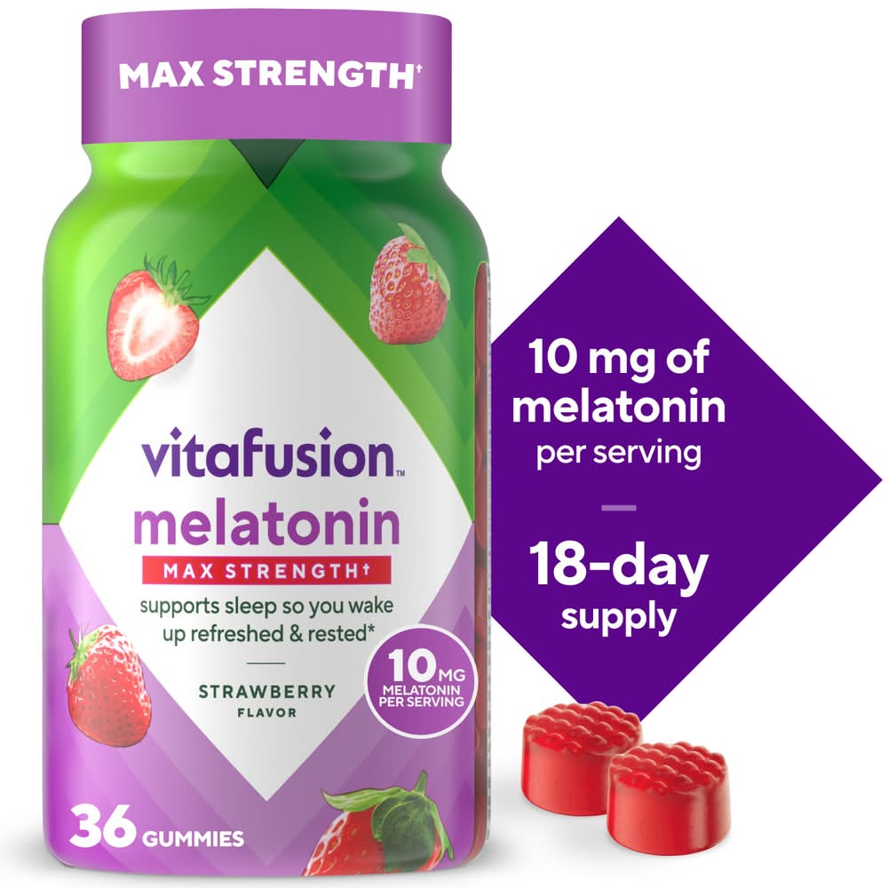 Vitafusion Sleep Max Strength 10 mg Melatonin Gummies, Strawberry (36 ct)