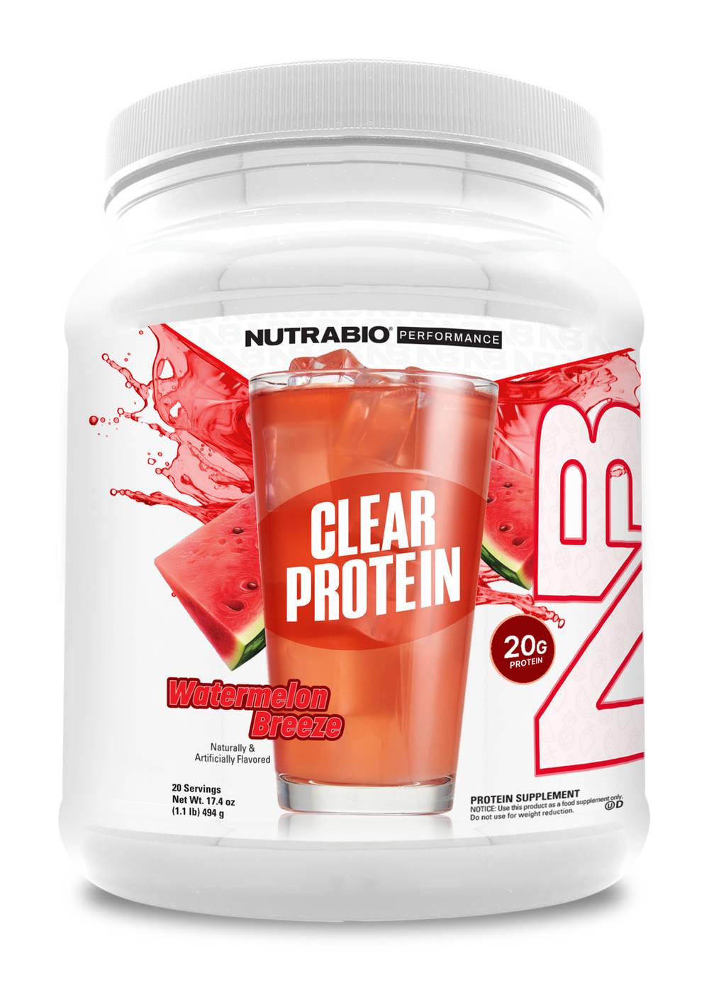 NutraBio Clear Protein Isolate, Watermelon Breeze (17.4 oz)