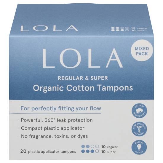 Lola Regular & Super Organic Cotton Tampons Mixed Pack, (20 ct))