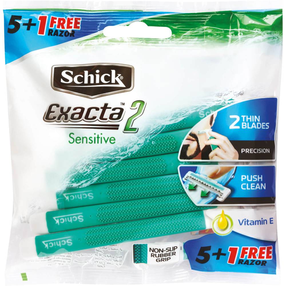 Schick Exacta2 Mens Sensitive Disposable Shavers 5 + 1 Bonus 6pk