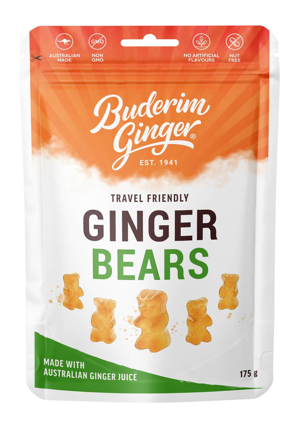 Buderim Ginger Confectionery Bears, Ginger (175g)