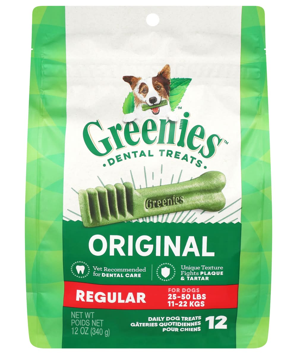 Greenies Original Regular Moyen Dental Dog Treats 25-50 Lbs (12 oz, 12 ct)