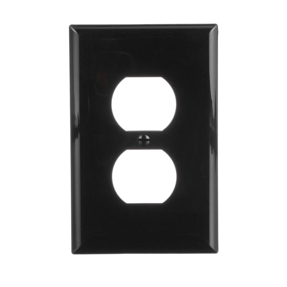 Eaton 1-Gang Midsize Black Polycarbonate Indoor Duplex Wall Plate | PJ8BK-F-LW